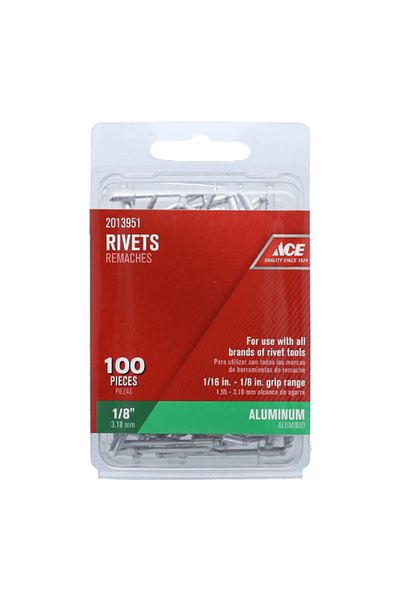 ACE 100-Piece Medium-Strength Aluminum Rivets Silver 1/8inch