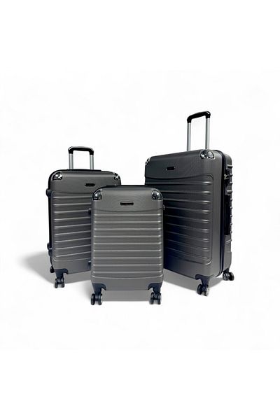 Rorik Set de 3 cărucioare din policarbonat, dimensiuni mici 55x35x20 cm, mărime mare 65x40x25 cm, lungime 77x45x30 cm, roți duble pivotante la 360°, gri
