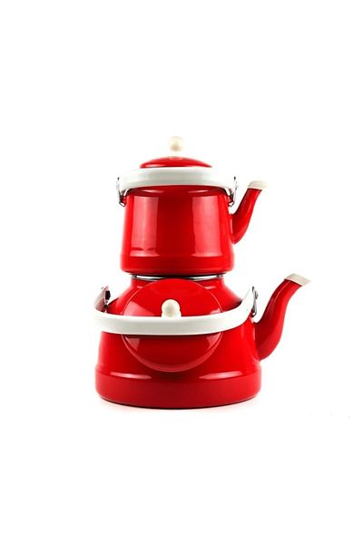 emaye market Enamel Vintage Red Teapot Teapot Set with Top Handle and Double Lid