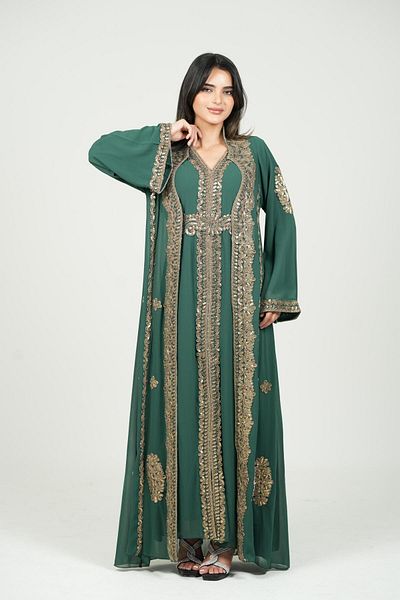 al bent al sharqieh Moroccan chiffon caftan two pieces with a belt on the waist women kaftan dress