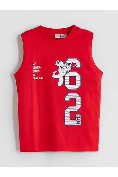 LC Waikiki LCW Kids Tricou roșu cu decolteu Spider-Man imprimat pentru băieți