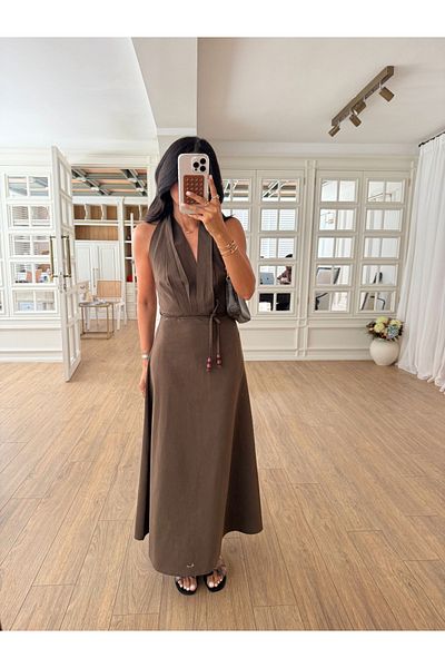 My Blog Χακί φόρεμα με λαιμόκοψη στην πλάτη - 8078