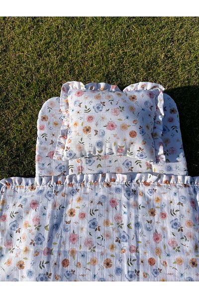 azizden Frilly Muslin Blanket, Baby Changing Mat, Special Head Pillow Set of Three