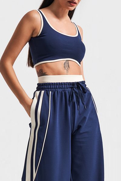 its basic Women's Dark Blue Color S5-56 Bottom Top 2-Piece Combination 100% Cotton Super Flexible Suit