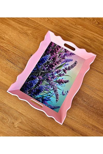 panda hediyelik Handmade Wooden Painting Presentation Tray – Lavender Pattern