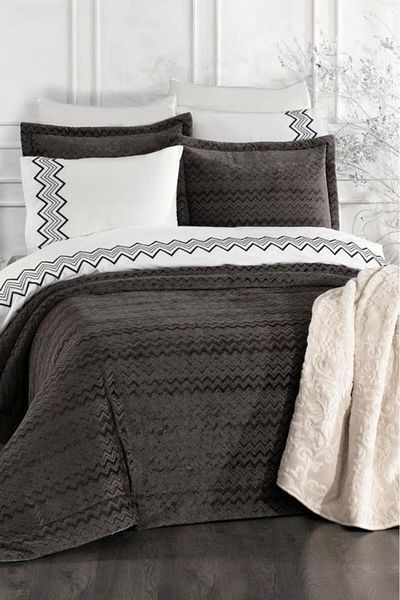 Çeyiz Diyarı Mısra 10 Piece Dowry Set with Blanket Anthracite