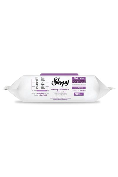 Sleepy Wet wipes with baking soda and vinegar, Sleepy Easy Clean Orchid Garden, multi-surface, 100 pcs