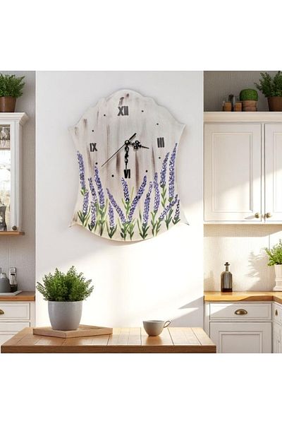 Decoratiuni Vintage Casa Retro White Lavender wall clock, hand-painted, height 40 cm