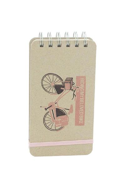 Roco Memo Notebook – "Riding My Beloved Bike", 3.7" x 6.8", 160 Pages, Beige/Pink