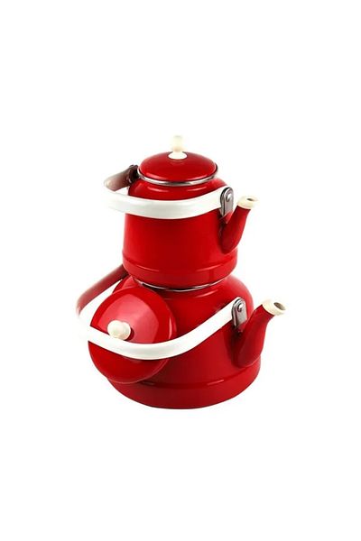 emaye market Enamel Vintage Red Teapot Teapot Set with Top Handle and Double Lid