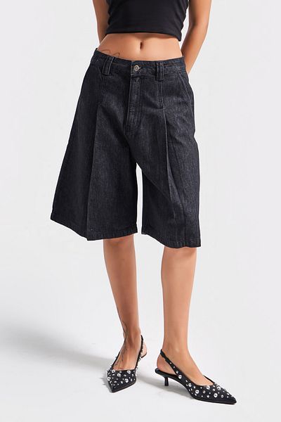 its basic Women's Dark Denim Color 7S5-51 Skater Fit Maxi Size 100% Koton Denim Bermuda Shorts