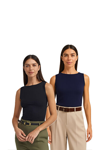 Bukamiss Decolteu barcă 2 piese fără mâneci Top-Negru Bleumarin