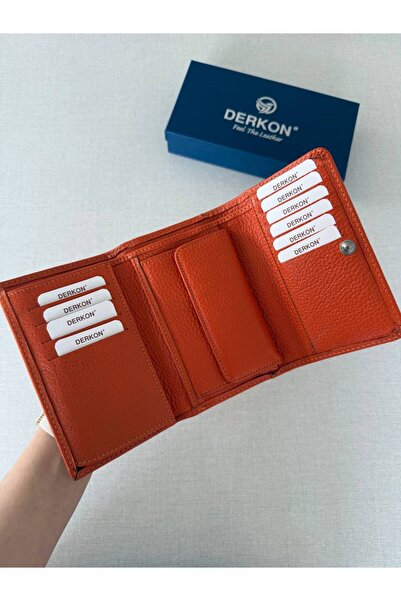DERKON Medium Size Genuine Leather Women's Wallet Orange