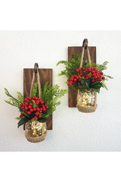 STDEKOR Duvar Dekoru, Led Işıklı, Kokina Yılbaşı Çiçeği, Balkon Dekoru, Ceviz...