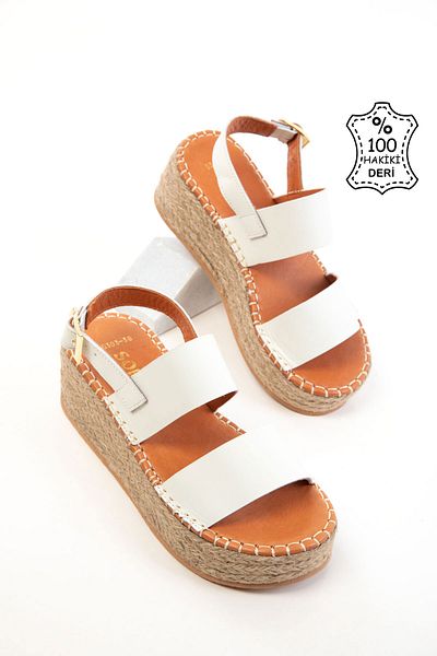 SOHO White Genuine Leather Women's Sandals 20683