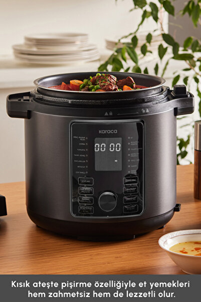 Karaca Cooker Elektrikli Düdüklü Basınçlı Pişirici ve Yemek Yapma Makinesi Matte Black 6L