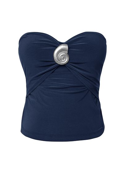 Trendyol Collection Limited Edition Navy Blue Accessory Detailed Strapless Knitted Stylish Blouse Tprss25Bz00032