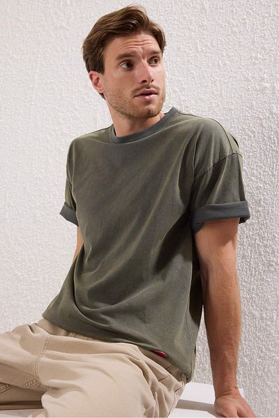 Trendyol Collection Anthracite Oversize/Wide Cut Faded Effect 100% Cotton T-Shirt Tmnss25Ts00231
