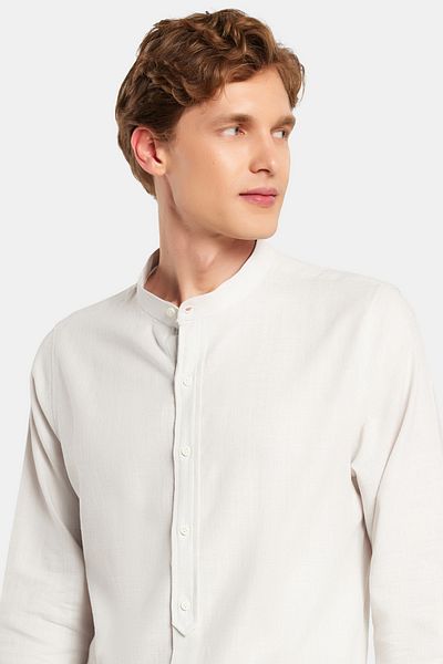 Tudors Γκρι ανδρικό πουκάμισο - Slim Fit, Slim Fit, Μακρύ μανίκι, 100% βαμβακερό λινό, κυρίαρχο γιακά