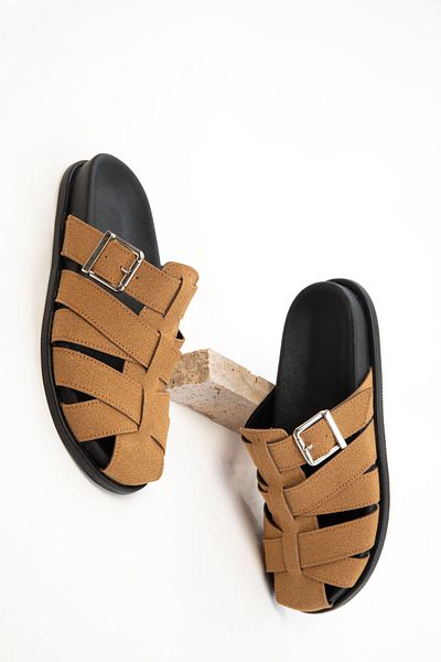 SOHO Γυναικείες παντόφλες Camel Suede 20700