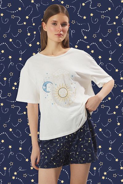 Trendyol Collection 100% Retailer Galaxy Pattern Knitted Pajama Set with Shorts