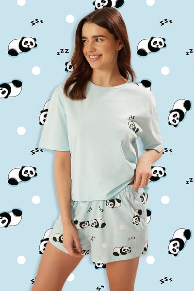 Trendyol Collection Set pijamale tricotate cu un singur jerseu animal albastru THMSS25PT00166