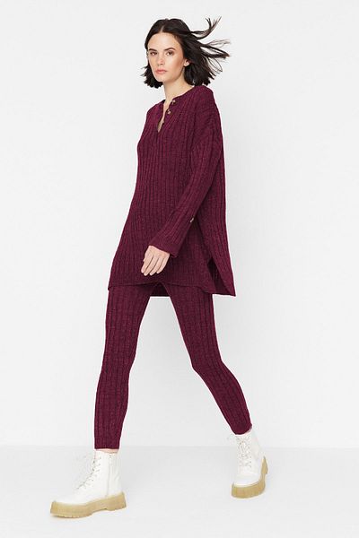 Trendyol Collection Burgundy Corded Wide Fit Knitwear Bottom-Top Set Twoaw22Au0039