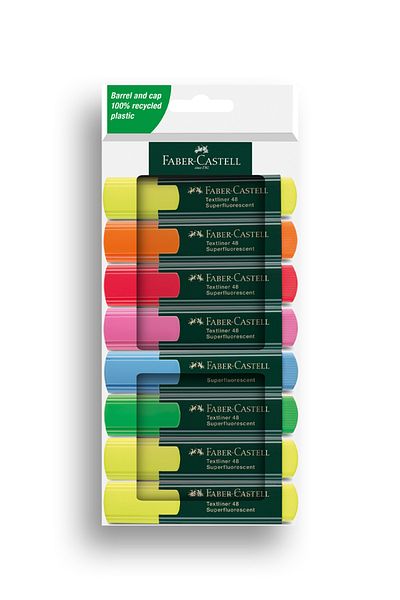 Faber Castell Highlighter Set 8Pcs Water Based Ink Cut Tip 3 Different Line Thicknesses Refillable
