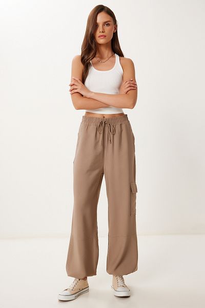 Happiness İstanbul Women's Mink Pocket Linen Cargo Pants Mx00212