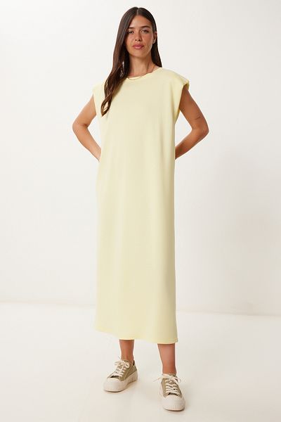Happiness İstanbul Women's Yellow Padded Basic Summer Knitted Dress Zv00332