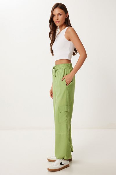 Happiness İstanbul Women's Pistachio Green Pocket Linen Cargo Pants Mx00212