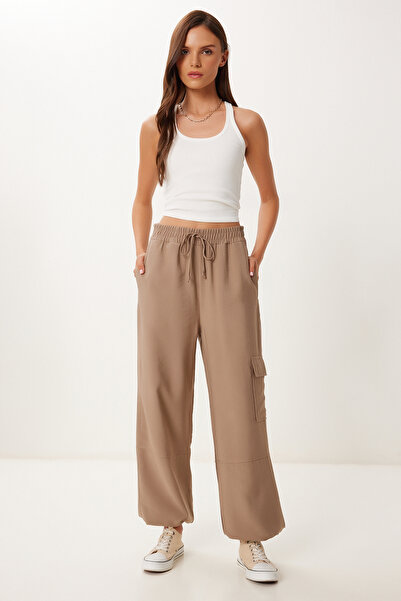 Happiness İstanbul Women's Mink Pocket Linen Cargo Pants Mx00212