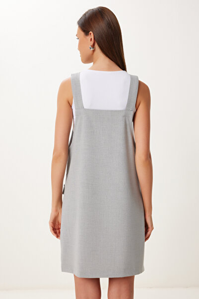 Happiness İstanbul Women's Gray Mini Woven Salopet Dress Mx00208