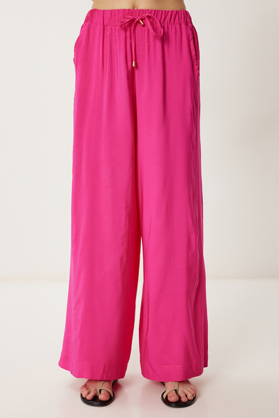 Happiness İstanbul Women's Dark Pink Wide Leg Comfortable Summer Trousers Wf00117