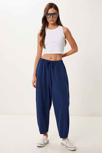 Happiness İstanbul Women's Navy Blue Pocketed Gabardine Shalwar Trousers Mx00205