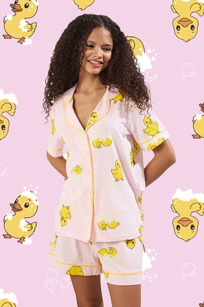 Trendyol Collection Piping 100% Cotton Pink Joint Pattern Pajamas Set Thmss25Pt00300