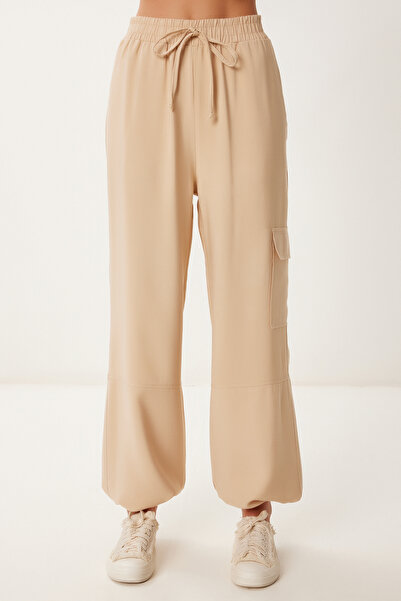 Happiness İstanbul Women's Biscuit Pocket Linen Cargo Pants Mx00212