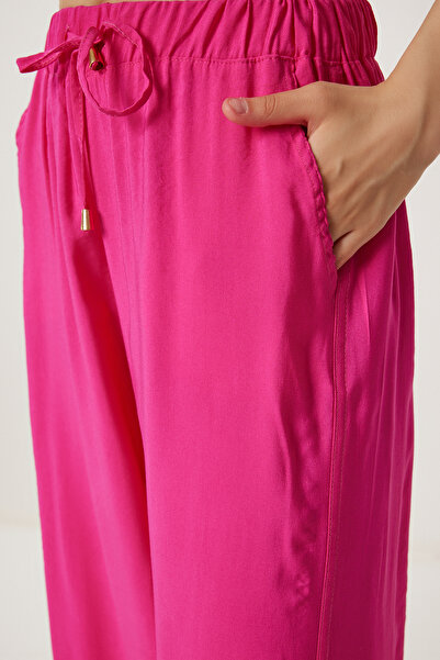 Happiness İstanbul Women's Dark Pink Wide Leg Comfortable Summer Trousers Wf00117