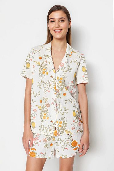 Trendyol Collection 100% pamut virágmintás pizsama szett - THMSS23PT00020