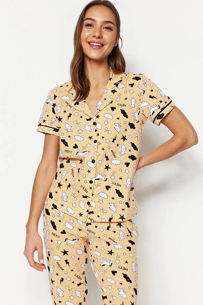 Trendyol Collection Cotton Leisure Patterned Peach Piping Pajamas Set - Thmss19Ip0037