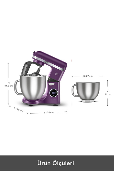 Karaca Mastermaid Chef Ultra D2000 Dijital Ekranlı Hamur Yoğurma Makinesi Grape Purple 7L
