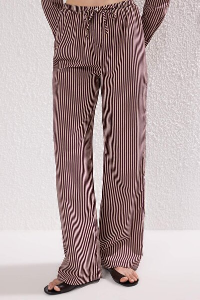 Trendyol Collection Burgundy Striped Woven Button Closure Shirt Pants Bottom-Top Suit Twoss25Au00113