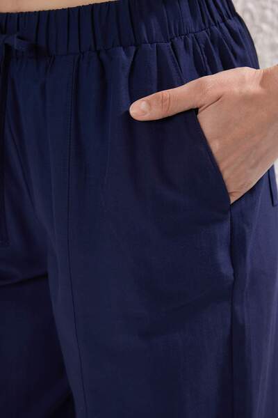 Trendyol Collection Navy Blue Matte Textured Elastic Waist Trousers Twoss25Pl00120