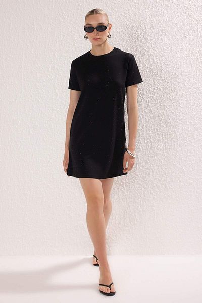 Trendyol Collection Black Stone Mini a Line/ A-Line Cutout Knitted Dress Twoss25El00853