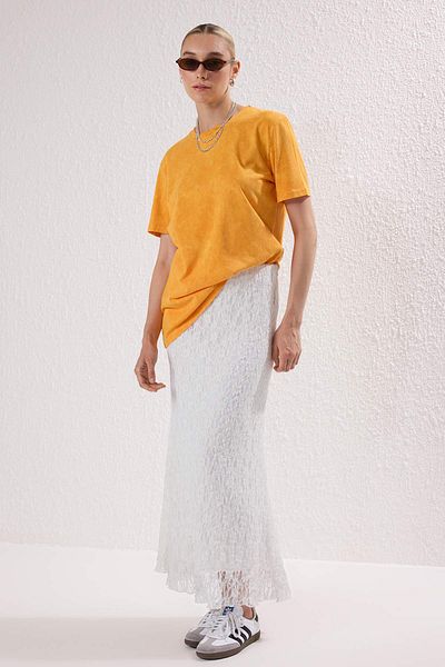 Trendyol Collection Orange Washed/Faded Effect Regular/Normal Fit Knitted T-Shirt Twoss25Ts00211