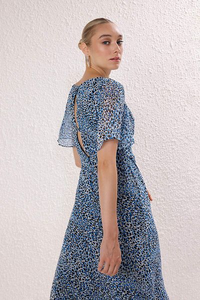 Trendyol Collection Multicolor Animal Print A-line Angel Sleeve Lined Chiffon Midi Woven Dress TWOSS23EL01372