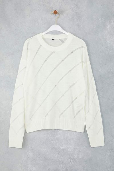 Trendyol Collection Ecru Openwork/Perforated Knitwear Sweater Twoaw24Kz00157