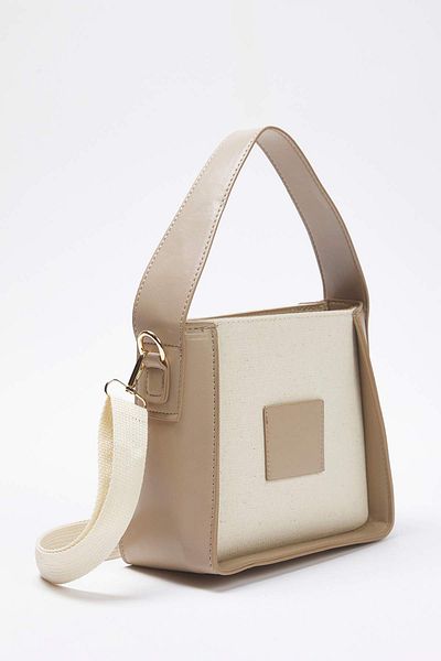 TRENDYOL SHOES Ecru Canvas Farbblock Damen Mini Tote Umhängetasche TAKSS25OC00079