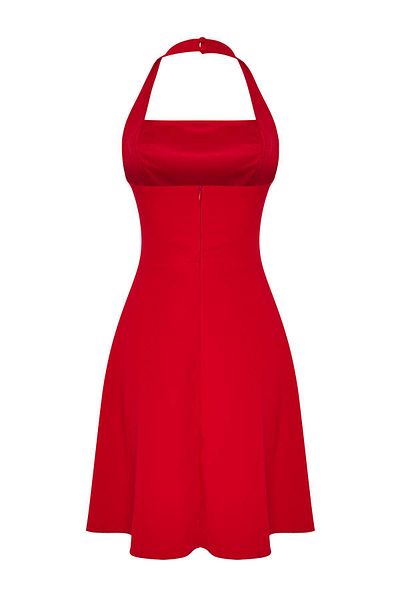 Trendyol Collection Red A-Line Woven Stylish Short Dress Tprss25El00156