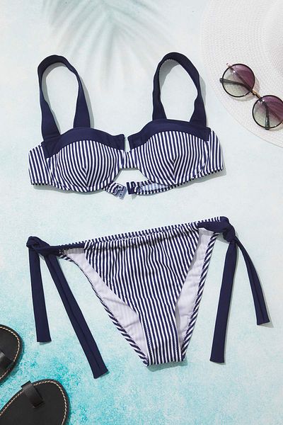Trendyol Collection Striped Stripe Detail Balconette Removable Pad Bikini Top Tbess25Bu00064